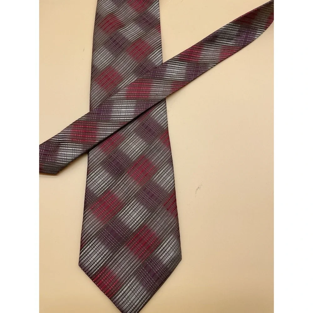 JOSEPH & FEISS 100% Silk Tie Men's Burgundy Red Gray Abstract Necktie‎